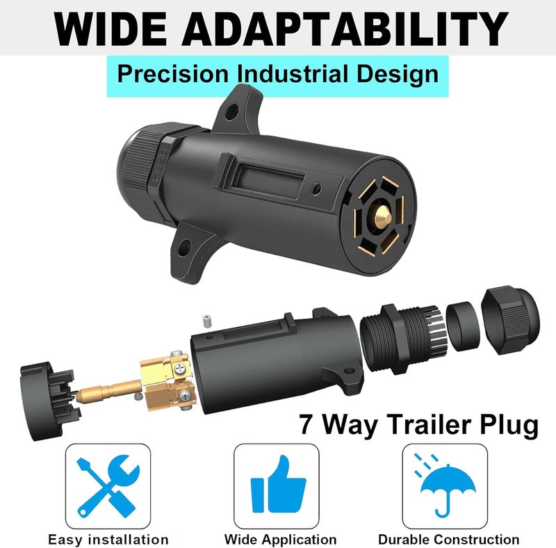 CXTM 7 Pin Trailer Plug with Waterproof Seal, Trailer Side 7 Way Connector 7 Way Round RV-Style Wiring Harness Plug - Image 4